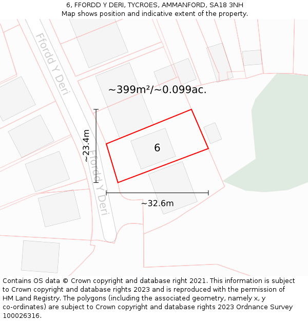 6, FFORDD Y DERI, TYCROES, AMMANFORD, SA18 3NH: Plot and title map