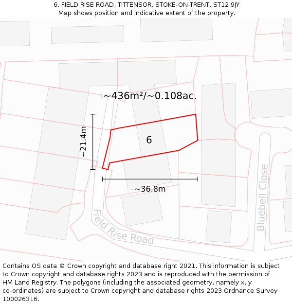 6, FIELD RISE ROAD, TITTENSOR, STOKE-ON-TRENT, ST12 9JY: Plot and title map