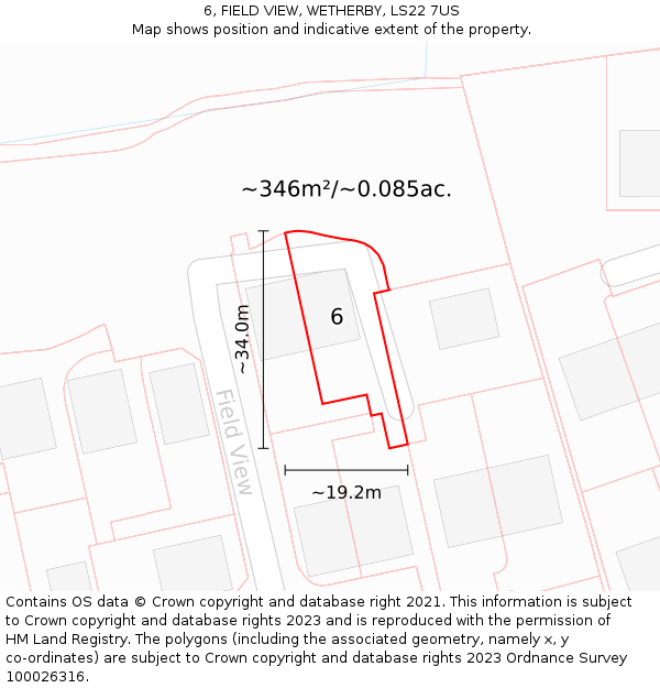 6, FIELD VIEW, WETHERBY, LS22 7US: Plot and title map