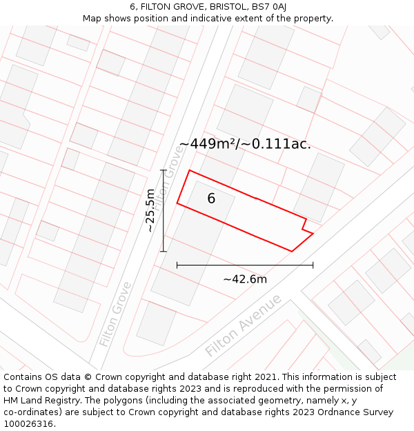 6, FILTON GROVE, BRISTOL, BS7 0AJ: Plot and title map