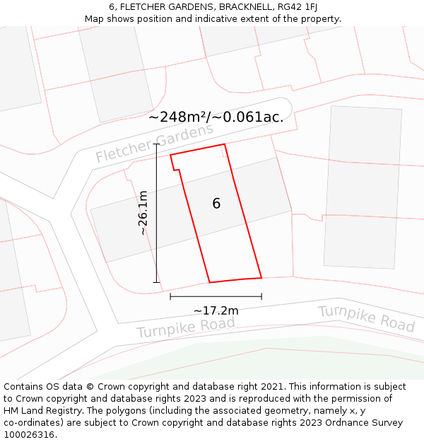 6, FLETCHER GARDENS, BRACKNELL, RG42 1FJ: Plot and title map