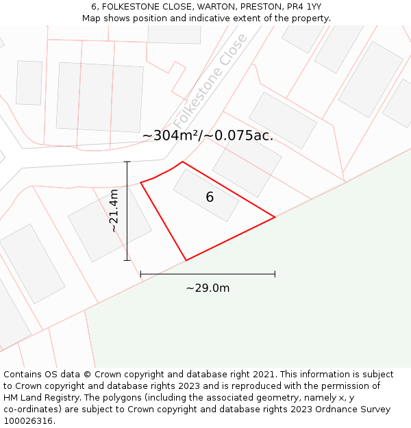 6, FOLKESTONE CLOSE, WARTON, PRESTON, PR4 1YY: Plot and title map