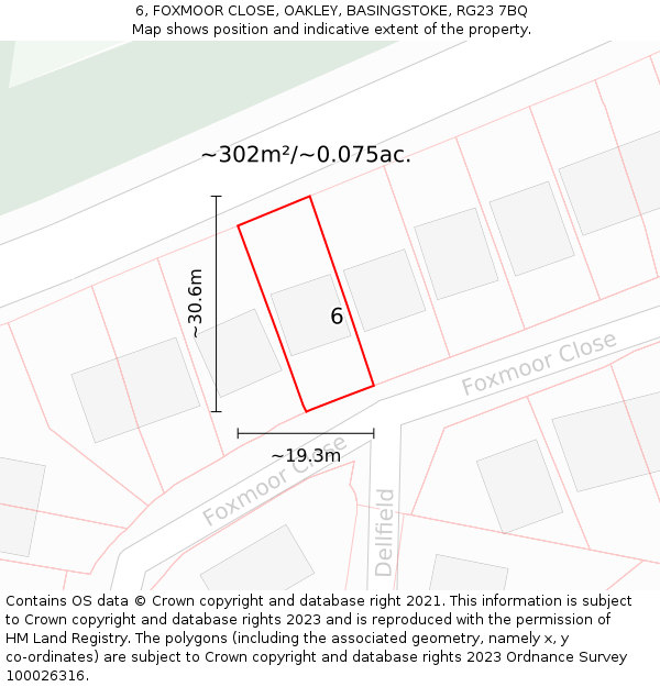 6, FOXMOOR CLOSE, OAKLEY, BASINGSTOKE, RG23 7BQ: Plot and title map