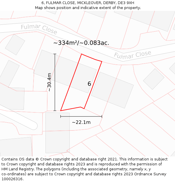 6, FULMAR CLOSE, MICKLEOVER, DERBY, DE3 9XH: Plot and title map