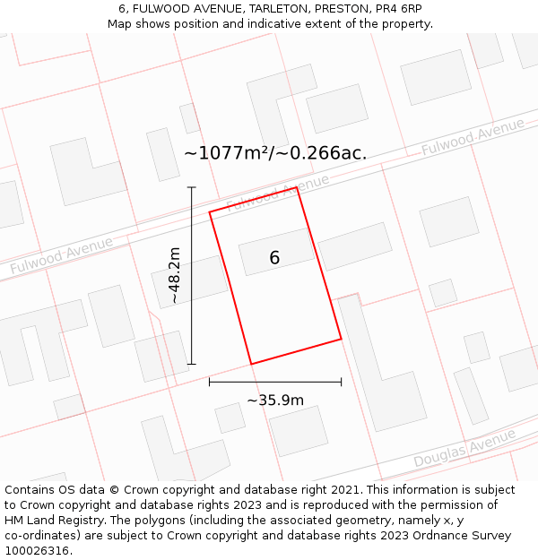 6, FULWOOD AVENUE, TARLETON, PRESTON, PR4 6RP: Plot and title map