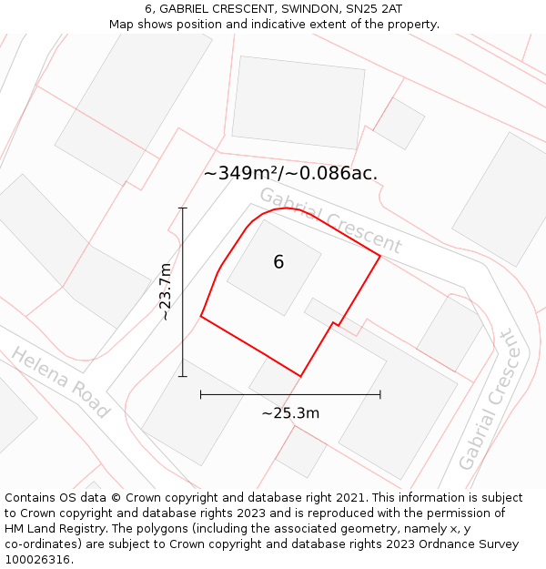 6, GABRIEL CRESCENT, SWINDON, SN25 2AT: Plot and title map