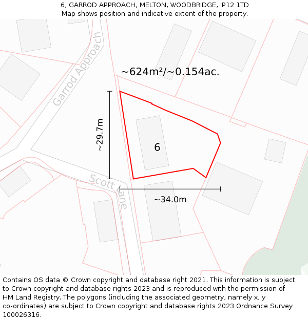 6, GARROD APPROACH, MELTON, WOODBRIDGE, IP12 1TD: Plot and title map