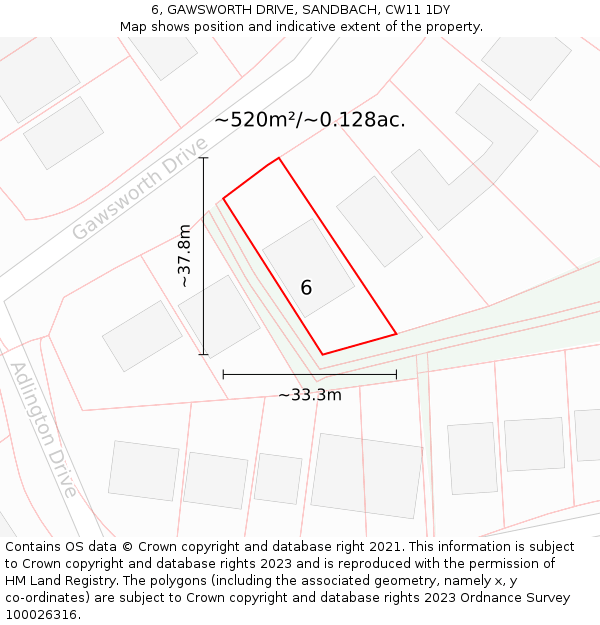 6, GAWSWORTH DRIVE, SANDBACH, CW11 1DY: Plot and title map