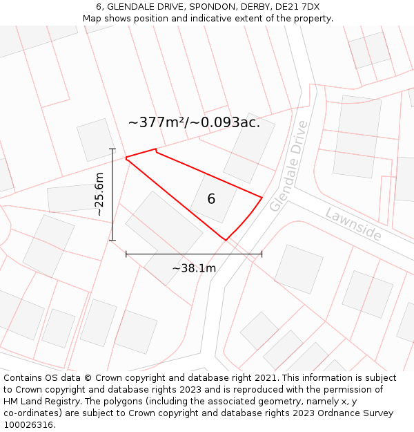 6, GLENDALE DRIVE, SPONDON, DERBY, DE21 7DX: Plot and title map