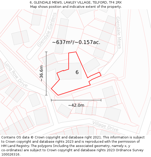 6, GLENDALE MEWS, LAWLEY VILLAGE, TELFORD, TF4 2RX: Plot and title map