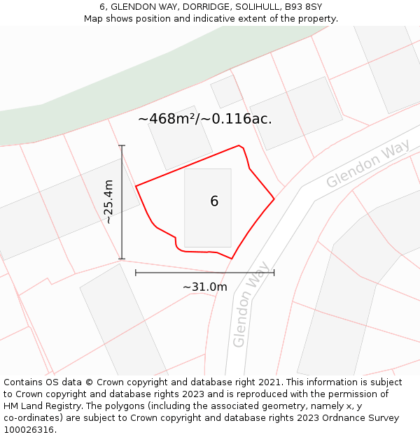 6, GLENDON WAY, DORRIDGE, SOLIHULL, B93 8SY: Plot and title map