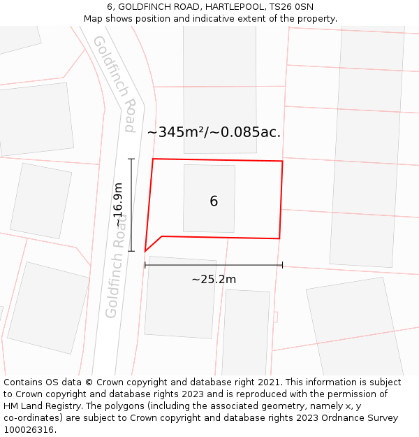 6, GOLDFINCH ROAD, HARTLEPOOL, TS26 0SN: Plot and title map