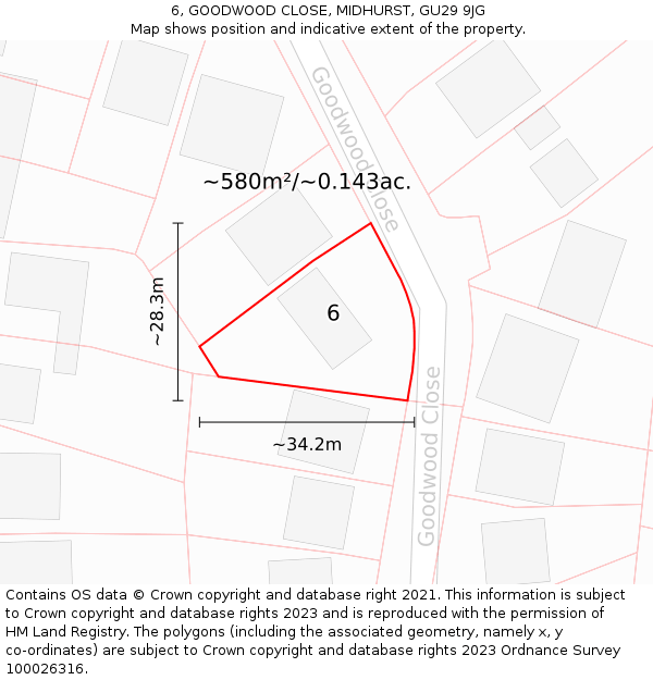 6, GOODWOOD CLOSE, MIDHURST, GU29 9JG: Plot and title map