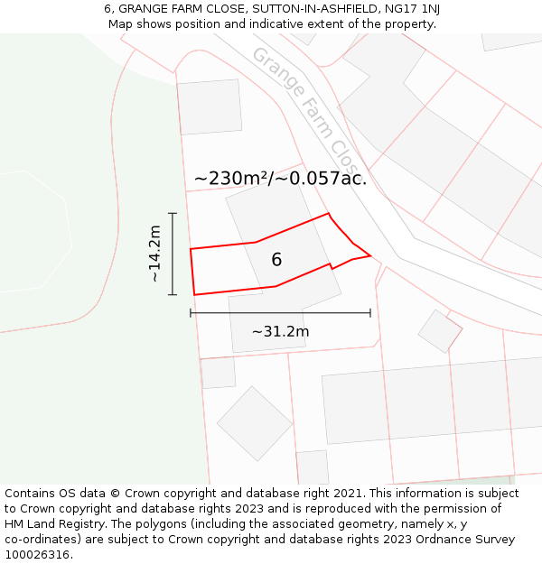 6, GRANGE FARM CLOSE, SUTTON-IN-ASHFIELD, NG17 1NJ: Plot and title map