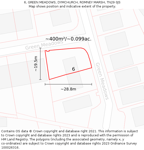 6, GREEN MEADOWS, DYMCHURCH, ROMNEY MARSH, TN29 0JS: Plot and title map