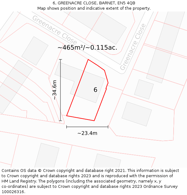 6, GREENACRE CLOSE, BARNET, EN5 4QB: Plot and title map