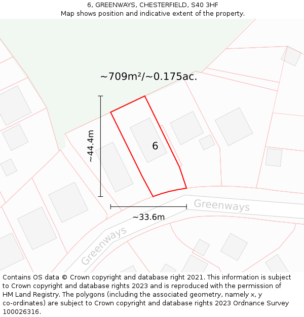 6, GREENWAYS, CHESTERFIELD, S40 3HF: Plot and title map