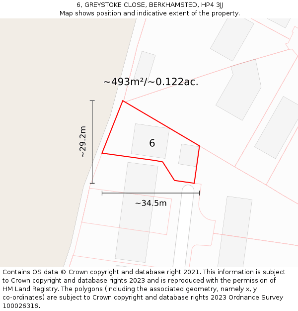 6, GREYSTOKE CLOSE, BERKHAMSTED, HP4 3JJ: Plot and title map