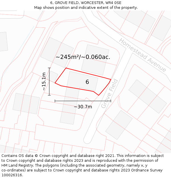 6, GROVE FIELD, WORCESTER, WR4 0SE: Plot and title map