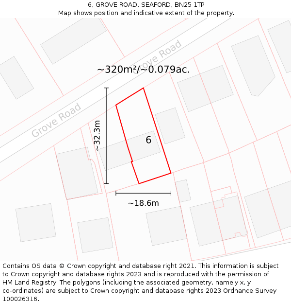 6, GROVE ROAD, SEAFORD, BN25 1TP: Plot and title map