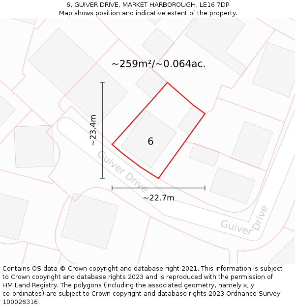 6, GUIVER DRIVE, MARKET HARBOROUGH, LE16 7DP: Plot and title map