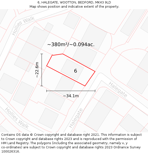 6, HALEGATE, WOOTTON, BEDFORD, MK43 9LD: Plot and title map