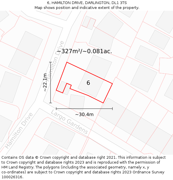 6, HAMILTON DRIVE, DARLINGTON, DL1 3TS: Plot and title map