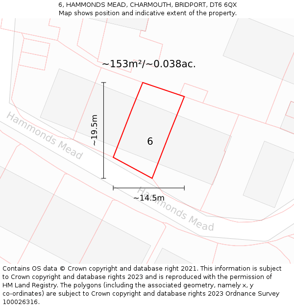 6, HAMMONDS MEAD, CHARMOUTH, BRIDPORT, DT6 6QX: Plot and title map