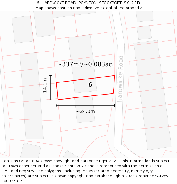 6, HARDWICKE ROAD, POYNTON, STOCKPORT, SK12 1BJ: Plot and title map