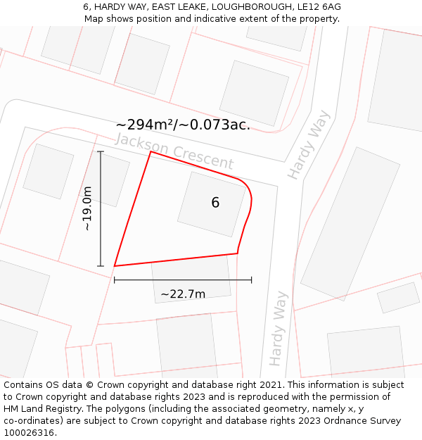 6, HARDY WAY, EAST LEAKE, LOUGHBOROUGH, LE12 6AG: Plot and title map