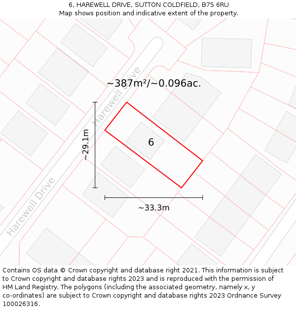 6, HAREWELL DRIVE, SUTTON COLDFIELD, B75 6RU: Plot and title map