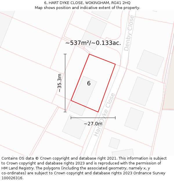 6, HART DYKE CLOSE, WOKINGHAM, RG41 2HQ: Plot and title map