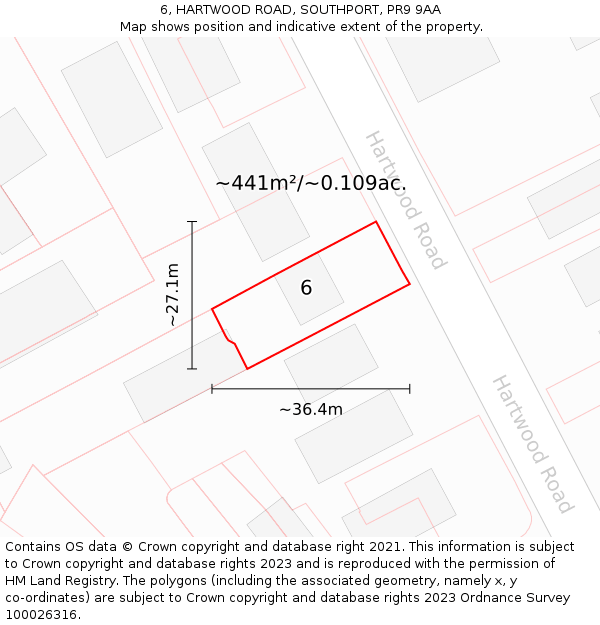 6, HARTWOOD ROAD, SOUTHPORT, PR9 9AA: Plot and title map