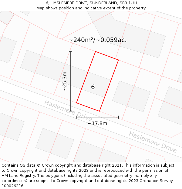 6, HASLEMERE DRIVE, SUNDERLAND, SR3 1UH: Plot and title map