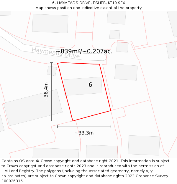 6, HAYMEADS DRIVE, ESHER, KT10 9EX: Plot and title map