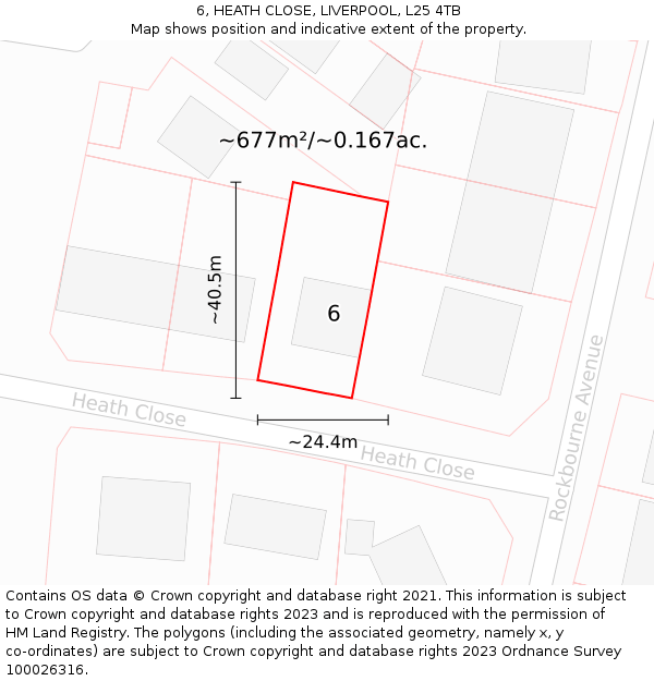 6, HEATH CLOSE, LIVERPOOL, L25 4TB: Plot and title map