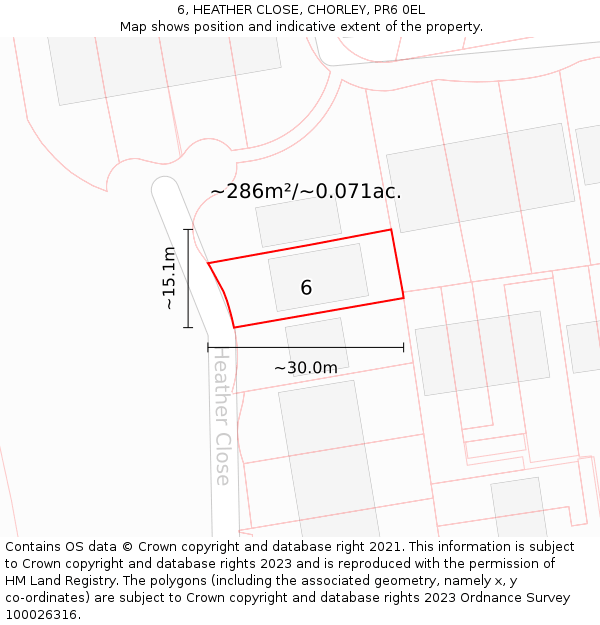 6, HEATHER CLOSE, CHORLEY, PR6 0EL: Plot and title map