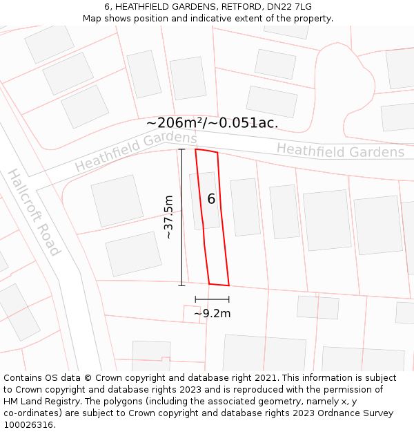 6, HEATHFIELD GARDENS, RETFORD, DN22 7LG: Plot and title map