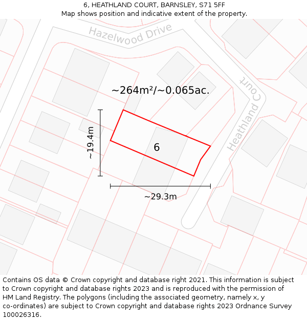 6, HEATHLAND COURT, BARNSLEY, S71 5FF: Plot and title map