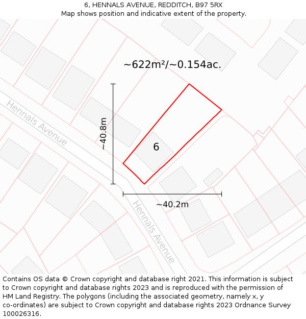 6, HENNALS AVENUE, REDDITCH, B97 5RX: Plot and title map