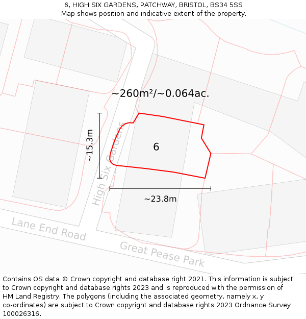 6, HIGH SIX GARDENS, PATCHWAY, BRISTOL, BS34 5SS: Plot and title map