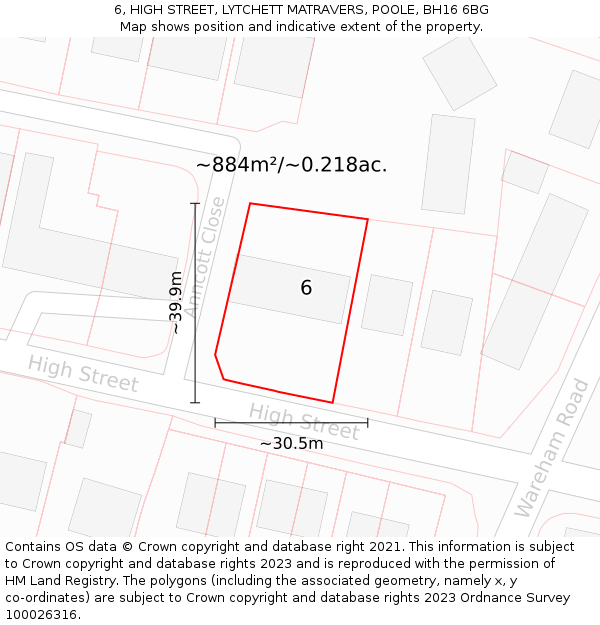 6, HIGH STREET, LYTCHETT MATRAVERS, POOLE, BH16 6BG: Plot and title map