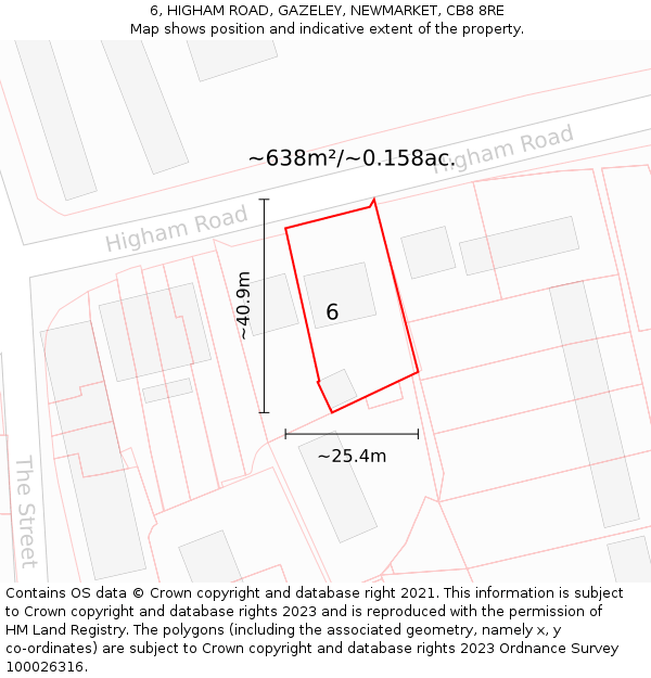 6, HIGHAM ROAD, GAZELEY, NEWMARKET, CB8 8RE: Plot and title map