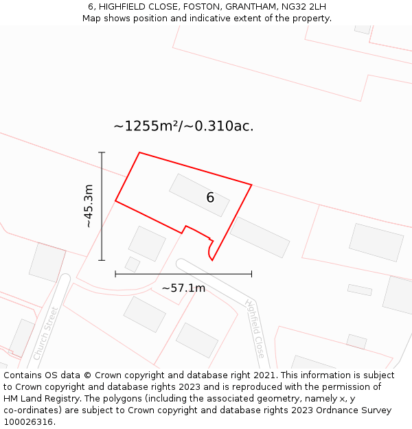 6, HIGHFIELD CLOSE, FOSTON, GRANTHAM, NG32 2LH: Plot and title map