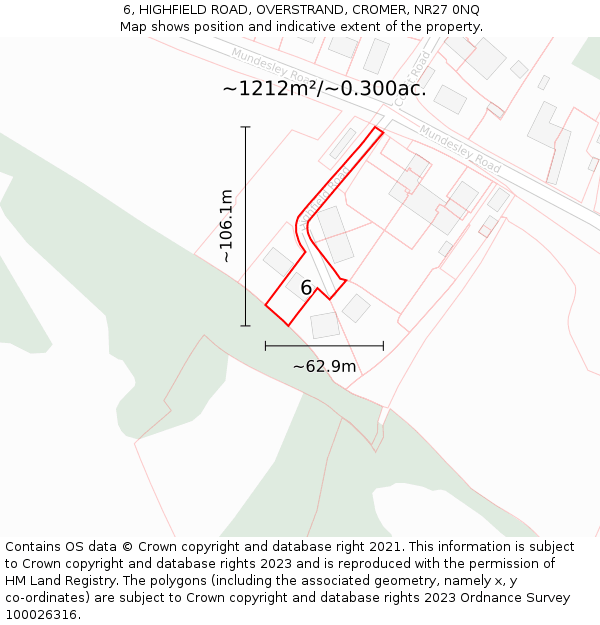 6, HIGHFIELD ROAD, OVERSTRAND, CROMER, NR27 0NQ: Plot and title map