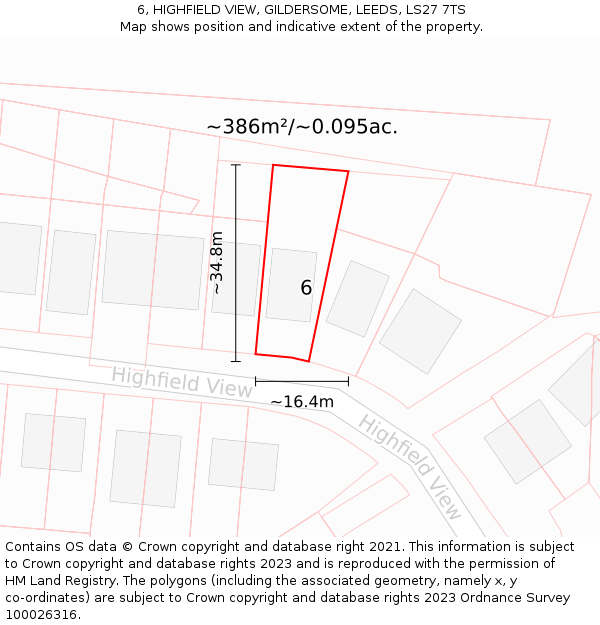 6, HIGHFIELD VIEW, GILDERSOME, LEEDS, LS27 7TS: Plot and title map