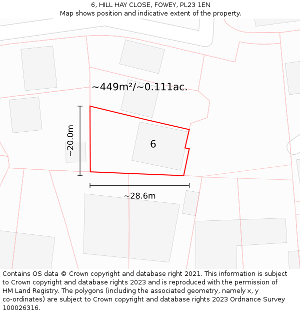 6, HILL HAY CLOSE, FOWEY, PL23 1EN: Plot and title map