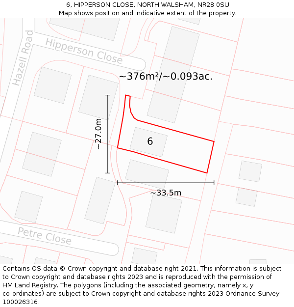 6, HIPPERSON CLOSE, NORTH WALSHAM, NR28 0SU: Plot and title map