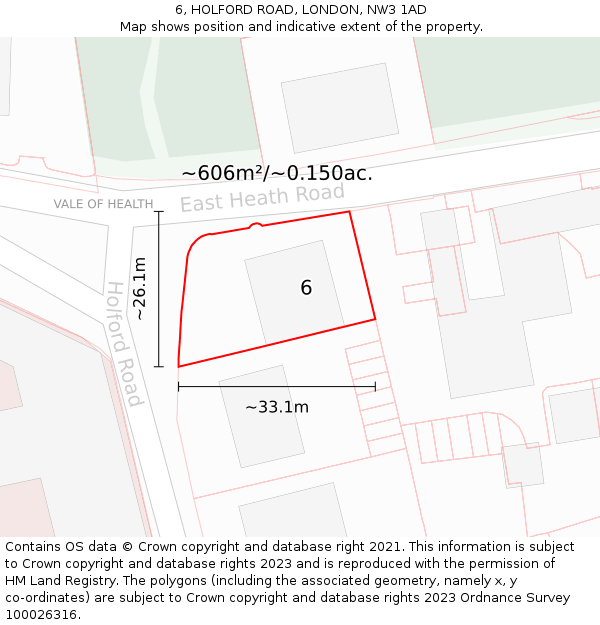 6, HOLFORD ROAD, LONDON, NW3 1AD: Plot and title map