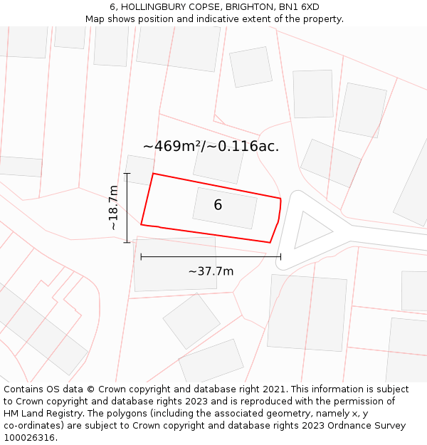 6, HOLLINGBURY COPSE, BRIGHTON, BN1 6XD: Plot and title map